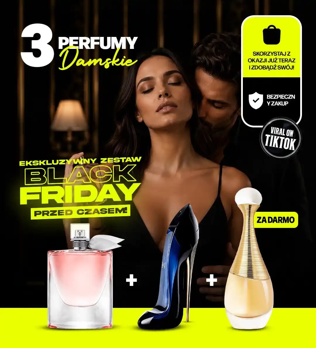 Ekskluzywny Pakiet Black Friday Przed Czasem: Zapłać za 1, odbierz 2 perfumy premium i otrzymaj 3. GRATIS — La Vie Est Belle + Good Girl + J’adore GRATIS (Eau de Parfum, po 100 ml każdy) + Elektroniczny Prezent Niespodzianka