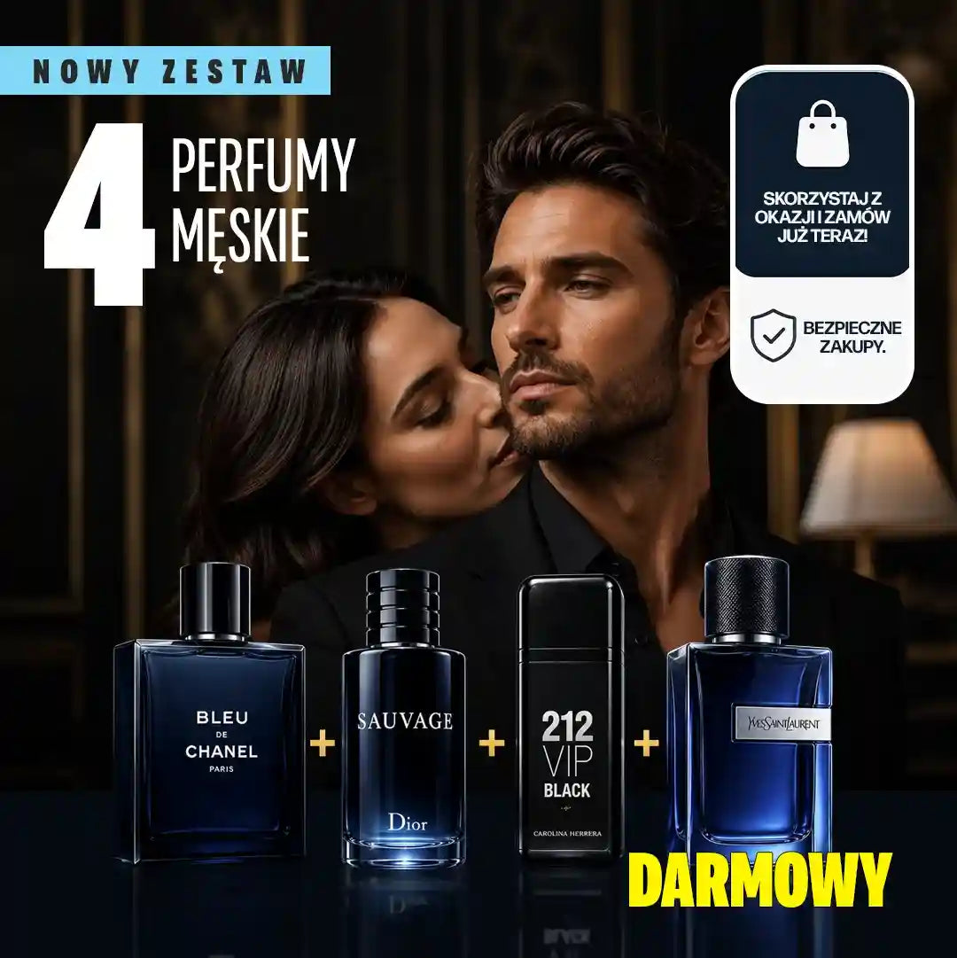 4 PERFUMY PREMIUM W CENIE 1 Pro! Zapłać za 1, a otrzymasz 3 + 1 GRATIS — Bleu de Chanel, Sauvage i 212 VIP Black po 100 ml każdy, a także YSL Y 100 ml GRATIS (perfumy tego lata)
